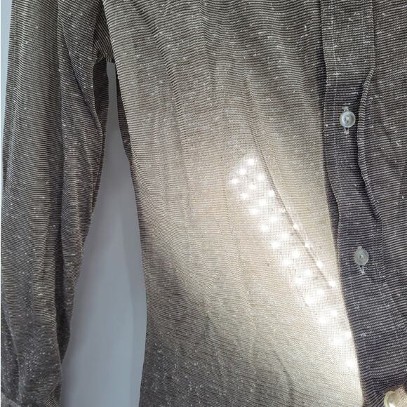 The May Company Vintage 70s Brown Silk Blend Sheer Collared Button Up Mens Shirt - Picture 9 of 15